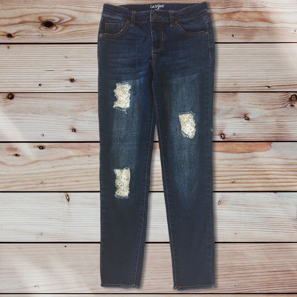 Cat & Jack Bottoms Lace Blue Jeans W Cute Fringed Bottom Poshmark